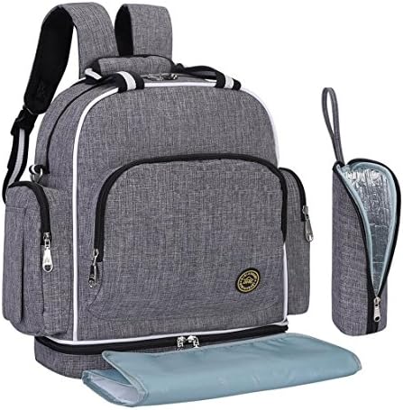 Large Roomy Oxford Diaper Bag fit Stroller Nappy Travel Daypack Mom &amp; Dad Bag Backpack Cross Body Shoulder Bag Satchel Purse with Matching Changing Pad and Insulation Bottle Pocket in Grey