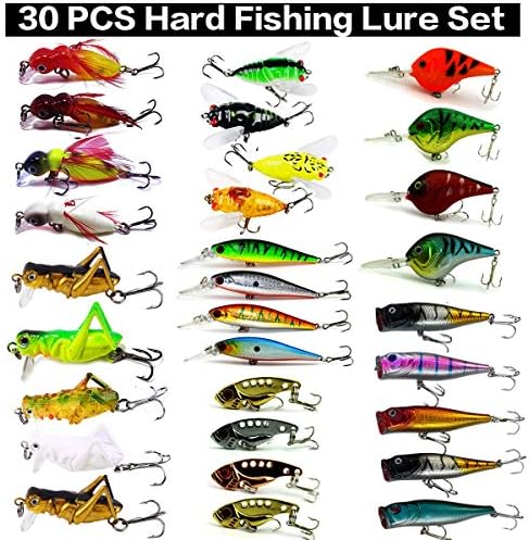 XBLACK Hard Fishing Lure Set 43pcs Assorted Bass Soft Fishing Lure Kit Colorful Minnow Popper Crank Rattlin VIB Jointed Fishing Lure Set Hard Crankbait Tackle Pack for Saltwater or Freshwater