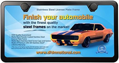 License Plate Frame Kit Matte Black SAE 304 Stainless Steel Rust Free Includes US and Import Style SS Screws, Fasteners and Caps 2 Hole Standard Style (Easier to Remove) by DFDM National