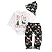 Baby My First Christmas Bodysuit and Deer Print Pants Outfit with Hat