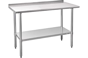 Profeeshaw Stainless Steel Prep Table NSF Commercial Work Table with Backsplash and Undershelf for Kitchen Restaurant 24x48 Inch