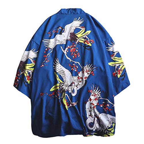 Men Japanese Yukata Coat Kimono Outwear Vintage Casual Top Black Dragon