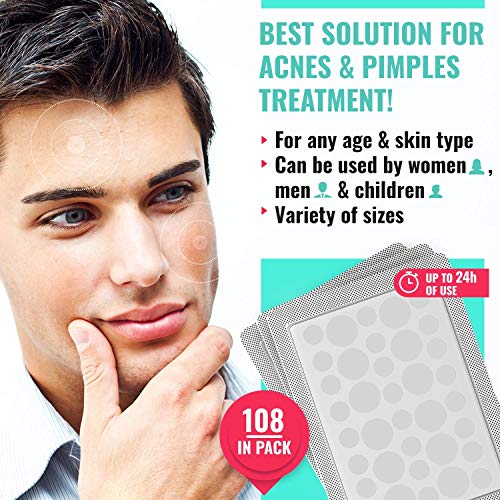 ICONIC Acne Pimple Healing Patch - Absorbing Cover, Invisible, Blemish Spot, Hydrocolloid, Skin Treatment, Facial Stickers, Two Sizes, Blends in with skin (108 Patches)