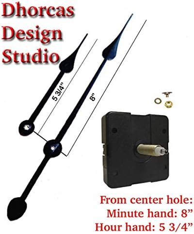 Dhorcas (#21) 3/4" Threaded Motor and Curvy Long Black Spade 8" Hands, Quartz Clock Movement Kit and Replacement Motor (3/4" thread shaft)