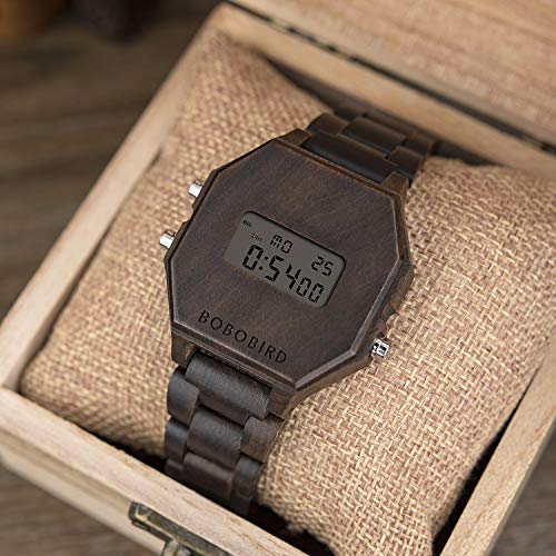 Mens-Electronic-Watch-Wooden-Outdoor-Sports-Wristwatch-LED-Backlit-Black-Classic-Watch