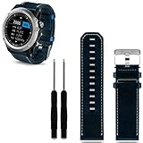 GBSELL Soft Luxury Leather Strap Replacement Watch Band With Tools For Garmin Fenix 3,Dark Blue