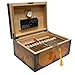 Humidor Supreme Old World Desktop Cigar Humidor - Desktop Cigar Storage with Spanish Cedar Tray & Dividers | Antique Walnut Finish Cigar Box with Humidifier & Glass Hygrometer - Holds 75-100 Cigars