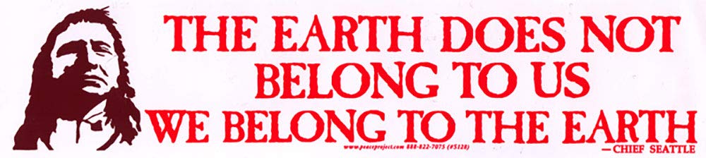 Peace Resource Project The Earth Does Not Belong to Us, We Belong to The Earth - Chief Seattle Native American Wisdom Magnetic Bumper Sticker/Decal Magnet (10" X 2.5")