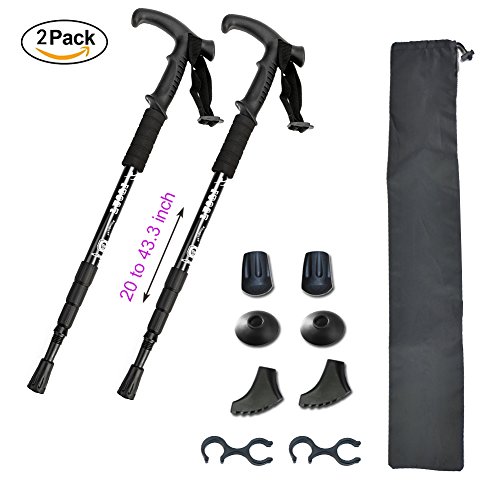 LIVEHITOP Hiking Poles Trekking Poles Collapsible Ultralight Walking Stickers Ultra Anti Shock Trail Cane with Carbon Fiber Aluminum T Handle All Terrain Accessories, Best For Women Men Kids Black