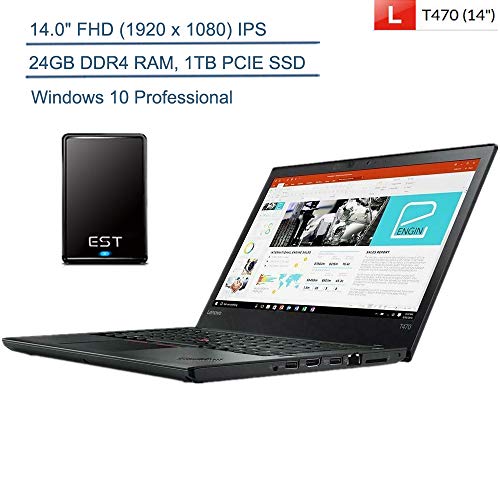 2020 Lenovo ThinkPad T470 14″ FHD Business Laptop Computer, Intel Core i5-6300U Up to 3.0GHz, 24GB DDR4 RAM, 1TB PCIE SSD, 802.11ac WiFi, Windows 10 Professional + EST 500GB External Hard Drive Bundle