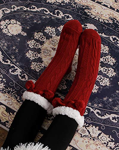 image for EBMORE Womens Fuzzy Slipper Socks Warm Thick Knit Heavy Fleece lined F