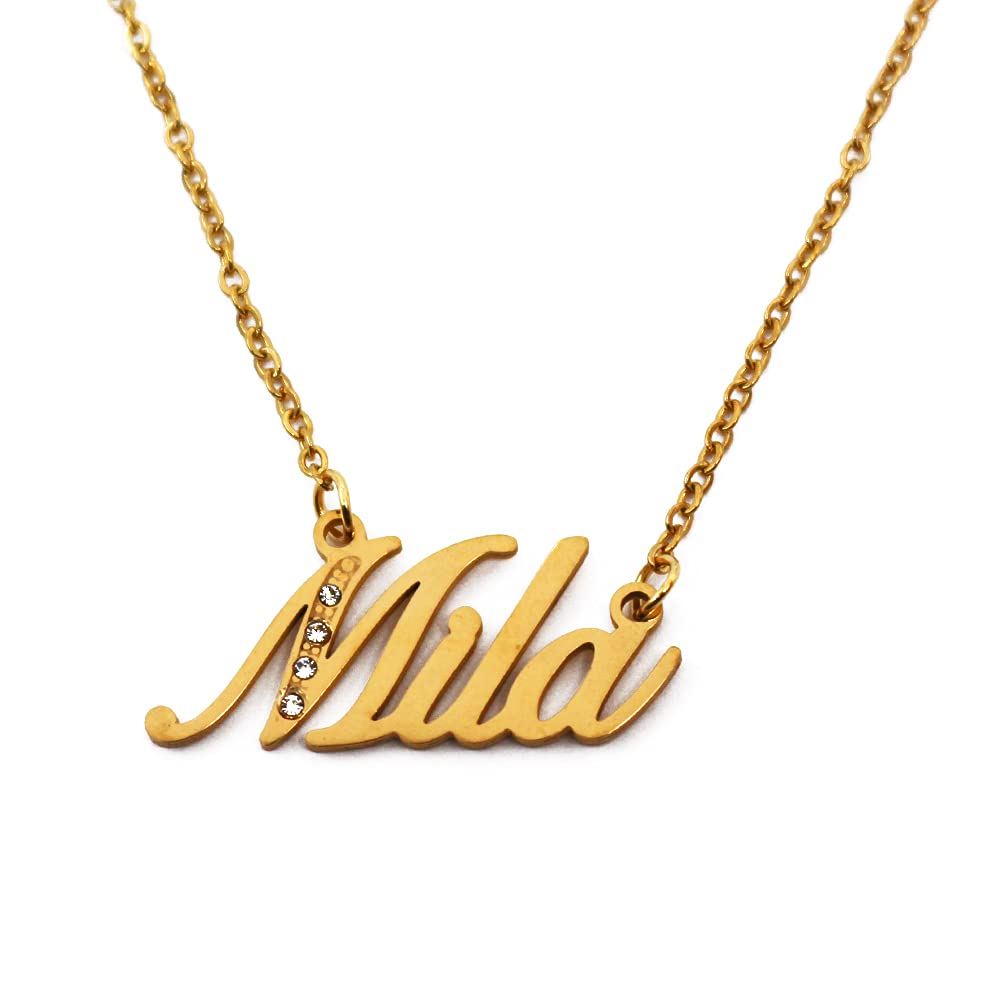 Kigu Name Necklace Mila - Gold Tone - Custom Name Necklace - Personalised Jewellery for Ladies- Customised Jewellery for Girls- Custom Pendant Mila
