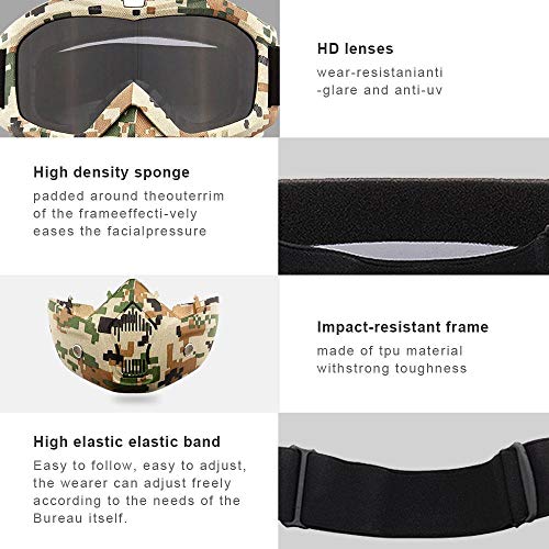 FOONEE Motorcycle Helmet Mask, Retro Motocross Goggle with Removable Face Mask UV400 Detachable Fog-Proof Warm ATC Goggles for Racing Airsoft Riding