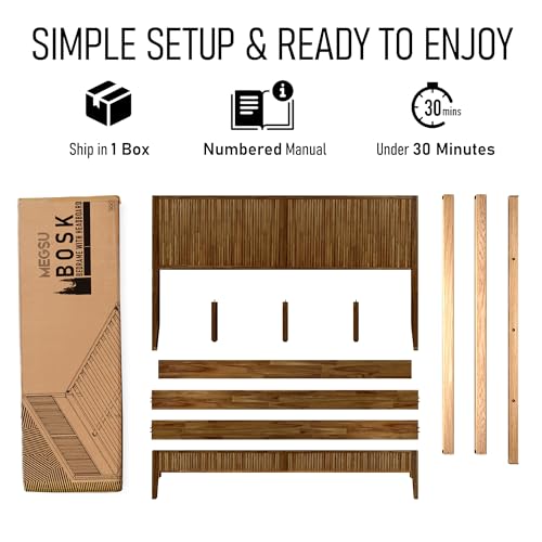 Megsu Bosk King Size Bed Frame with Headboard, Solid Acacia Wood Platform Bed, No Box Spring Need, Fluted Mid-Century Modern Design, Easy Assembly, Compatible with 8-12-14" Mattress Thickness, Walnut