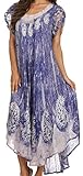Sakkas 15900 - Bree Long Embroidered Cap Sleeve Marbled Dress - Indigo - OS