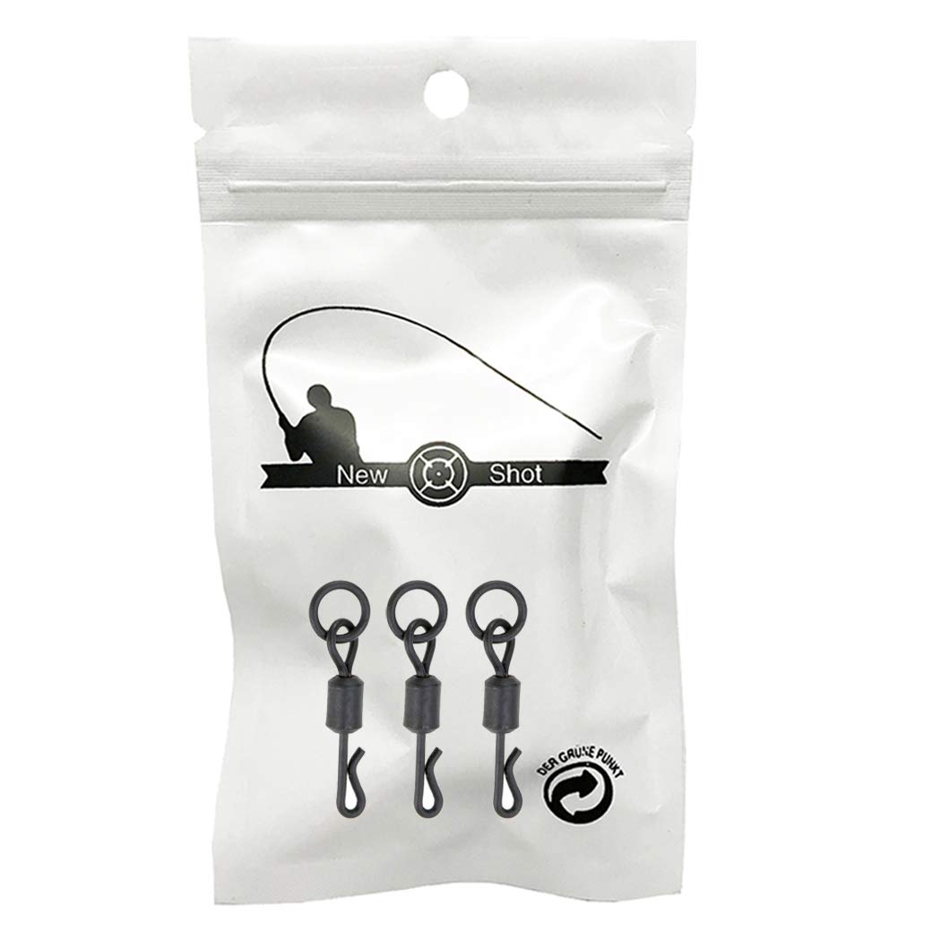 NEWSHOT 20 x 8# Q-Shaped Swivel for Carp Fishing Tackle Quick Change Connector Rolling Covert Flexi-Ring Kwik Lok Swivels