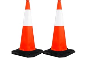 Reflective Traffic Cone - 2Pcs | PPC Safety Cone with Weighted PE Base | High Visibility Multipurpose Cone - Red | Road Parki