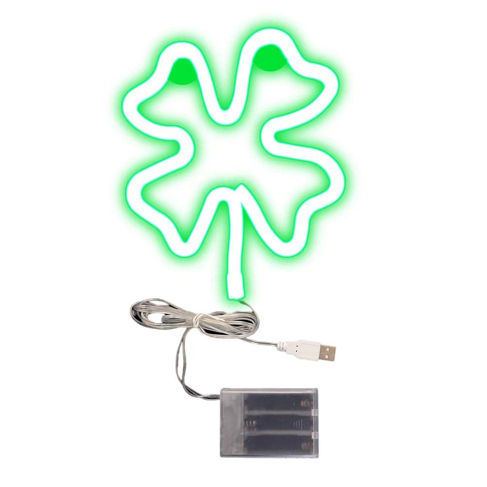 HEITIGN St Patricks Day Decoration Clover Lights LED Neon Light Green Clover Window Lights Irish Shamrock Neon Tube Signs Decoration