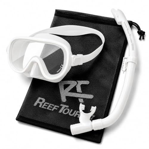 【Amazon.co.jp 限定】 リーフツアラー(REEF TOURER) メッシュバック付 シュノーケリングセット 10歳~大人用 パノラマ広視界シュノーケルマスク+波よけガード付きシュノーケル ホワイト RC0105