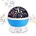 Music Night Light Lullaby,YHZO Rechargeable Stars Moon projector Lamp, 4 LED Bulbs 9 Light Color Changing(3.2FT USB Cord) ,360 Rotation,12 songs ,Gift for Babies Children,Nursery（Blue）