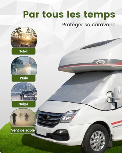 Ezcasch Silver Thermal Windshield Cover with External Zip for Fiat Ducato Citroen Relay X250/290 Peugeot Boxer 2006-2024 Winter Motorhome with Carry Bag
