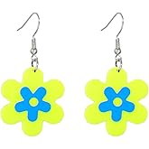 Flower Vintage Earrings for Women Dangle 60s 70s Neon Earrings Daisy Colorful Floral Big Acrylic Earring Retro 80s Jewelry Valentines Day Gifts