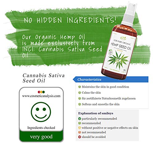 Hemp Seed Oil 100 ml 100% Pure & Organic Coldpressed | Top Hair Nourishment, Easily Absorbed By Scalp | Improves The Blood Circulation | Contributes To Keratin Formation | Leaves Soft, Hydrated Skin - Image 3
