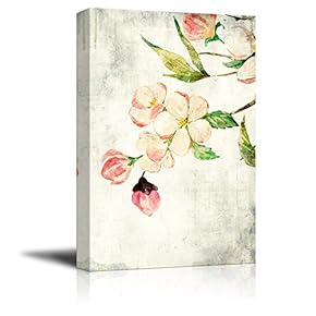 Canvas Wall Art - Watercolor Painting Style Pink Cherry Blossom on Branch - Giclee Print Gallery Wrap Modern Home Art Ready to Hang - 12x18 inches