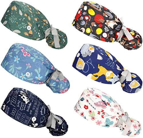 6 Pcs Scrub Caps Women with Buttons 