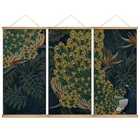 Hanging Poster NO Magnetic Wooden Framed,Green Leaves,Beautiful Flowers Home Wall Canvas Prints Decoration Ready to Hang - 18"x36"x3 Panels