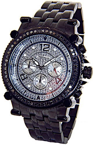 JOJINO Real 2.25ct Black Diamond Watch Chronograph Mens Black Case Black Metal Band MJ-1172B