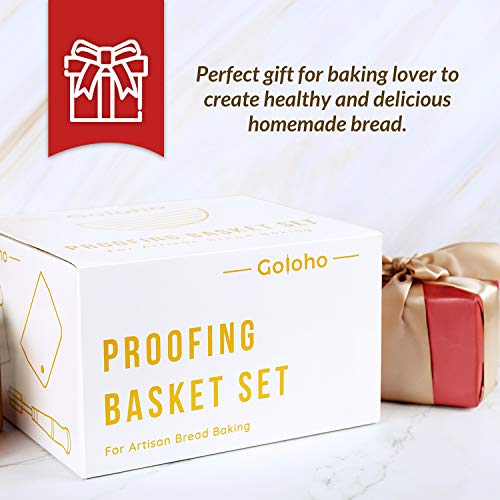 Banneton Bread Proofing Basket Set, 2 Shapes - Round & Oval, Sourdough proofing Bowl Gift for Bakers, Includes Linen Liner, Metal Dough Scraper, Plastic Scraper, Scoring Lame and Extra Blades