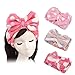 Shintop 3 Pack Flannel Cosmetic Headbands, Bowknot Elastic Hair Band Hairlace for Washing Face Shower Spa Makeup (Pink Polka Dots+Red Heart+Purple Stripe)