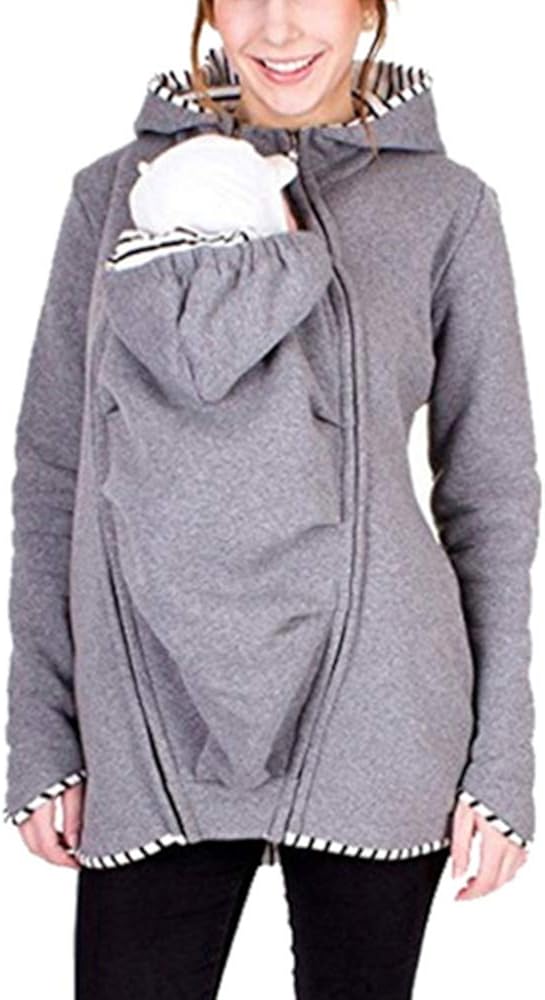 Sweat à Capuche De Maternité Avec Pochette Kangourou Amovible - En Polaire Douce - Pour Grossesse Et Portage Bébé - Couleur Violet Clair