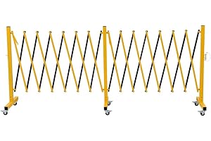 GYMTIME Expandable Barricade, Metal Safety Barrier with Casters, Adjustable Traffic Fence, Flexible Mobile Temporary Gate for Industrial Outdoor, 23 Feet, Yellow and Black