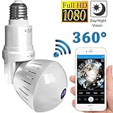 1080P Home WiFi Camera,360 Degree Panoramic Wireless VR Fisheye Security IP Camera for Home Baby/ Pet/ Elder /School/Office Monitor Indoor Light Bulb Camera Night Vision Motion Detection Camera