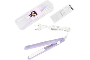 YIPINER Mini Hair Straightener 2 in 1 Straight and Curly Hair Flat Iron Ceramic Tourmaline Plate 100-240V 20W US Plug (Purple)
