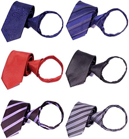 Tiger Mama 6pcs Zipper Skinny Tie Pre-tied Business Skinny Necktie Mixed Lot