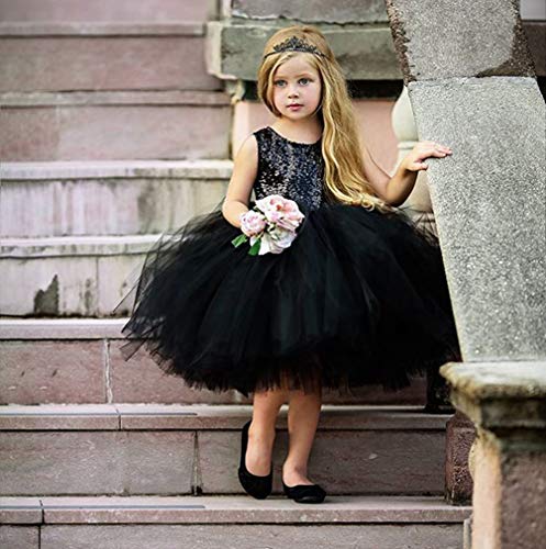 Toddler Girl Baby Lace Flower Sequin Tutu Dress Tulle Pageant Wedding Party Formal Girls Dresses Black 18-24M