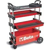 Beta C27S Red Collapsible Rolling Tool Cart | 200 Pound Load Capacity | Heavy-Duty Mobile Metal Tool Trolley | 4&rdquo; Steering Wheels with Brakes | Thermoplastic Worktop | Keyed Lock