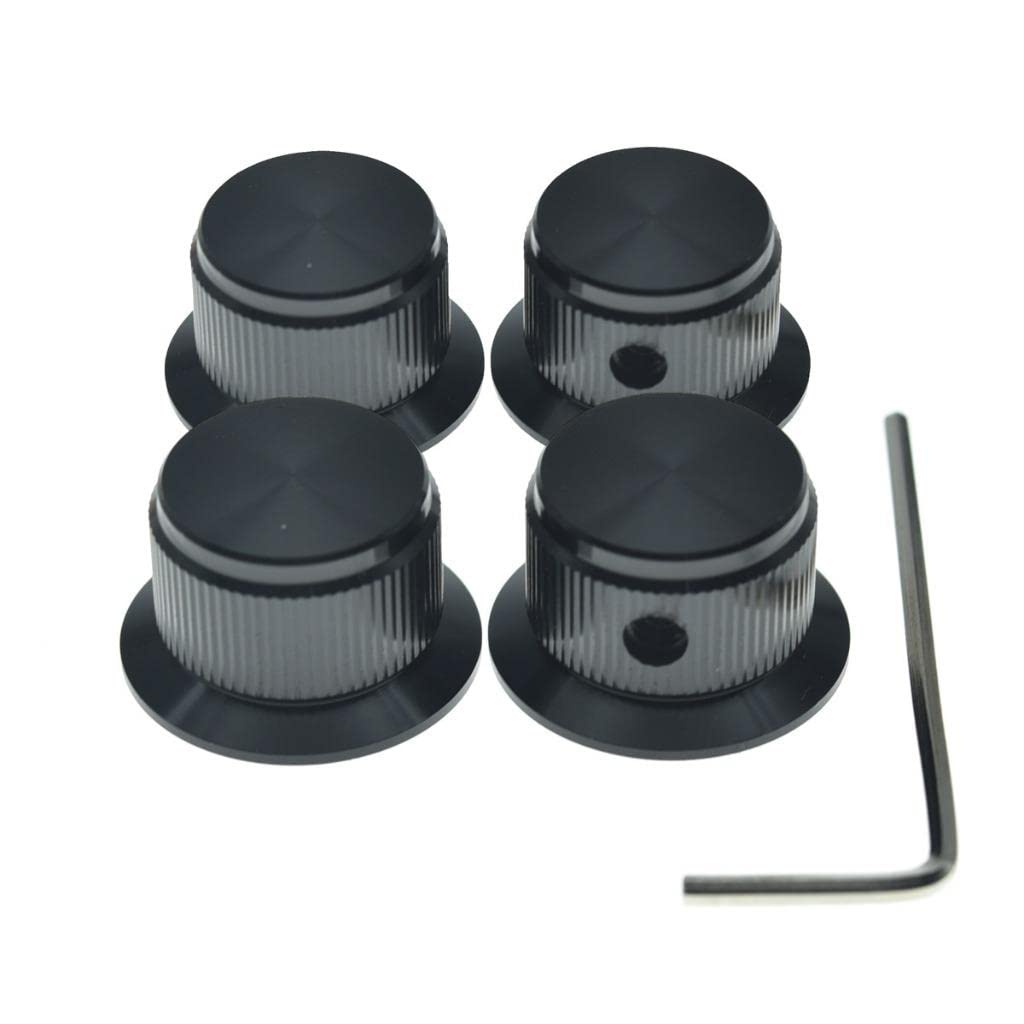 4-Pack Set Screw Style Aluminium Potentiometer Knobs 1/4" Universal Top Hat Knobs Bell Volume Tone Control Knobs for Guitar/Bass/AMPS/Preamps Black