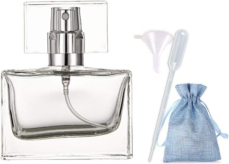 JJKMALL- Luxury 30ml 1OZ Thick Refillable Clear Glass Spray Perfume Bottle Empty Atomizer Bottle Makeup 1pc Free Funnel Filler 1PC Free 3ml Dropper 1pc Free Storage Gift Bag (Silver Spray)