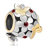 Pugster 22K Gold Plated Peridot Green Flower Golden Butterfly Charm Bead Fits Pandora Bracelet (Garnet Red)