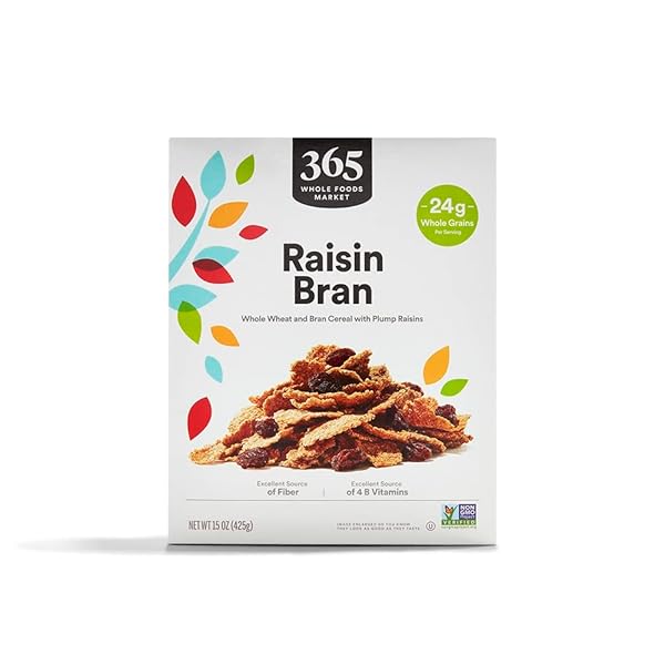 365 BY WHOLE FOODS MARKET, RAISIN BRAN CEREAL, VEGAN, LOW-FAT, 15 OUNCE