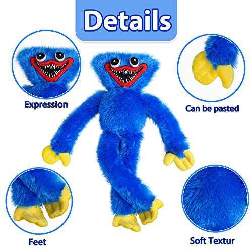 Huggy Wuggy Plush Toy, Blue Soft Poppy Playtime Horror Game Stuffed Doll, 15.7 inches Funny and Scary Cuddle Pillow Gifts for Children