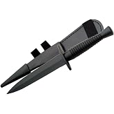 SZCO Supplies 11.25" British Style Black Commando Knife &ndash; Stainless Steel Double-Edged Blade with Black Metal Handle and Leather Sheath