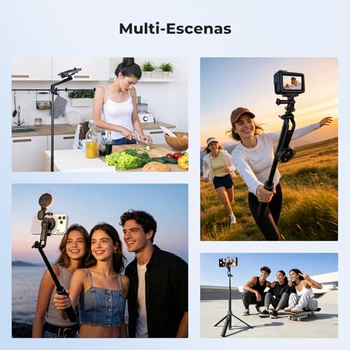 K&F CONCEPT 180cm Trípode para móvil, Palo Selfie magnético y con Pinza, luz Relleno y Mando a Distancia, Soporte automático Compatible con iPhone 17-12, Osmo Pocket 4/3 e Insta360 X5 Luna Ultra