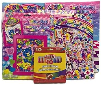 Lisa Frank Set 2017 Calendar, 2 Coloring Activity Books, Glitter Art Kit, Playskool Crayons, Stickers 6 pc Bundle