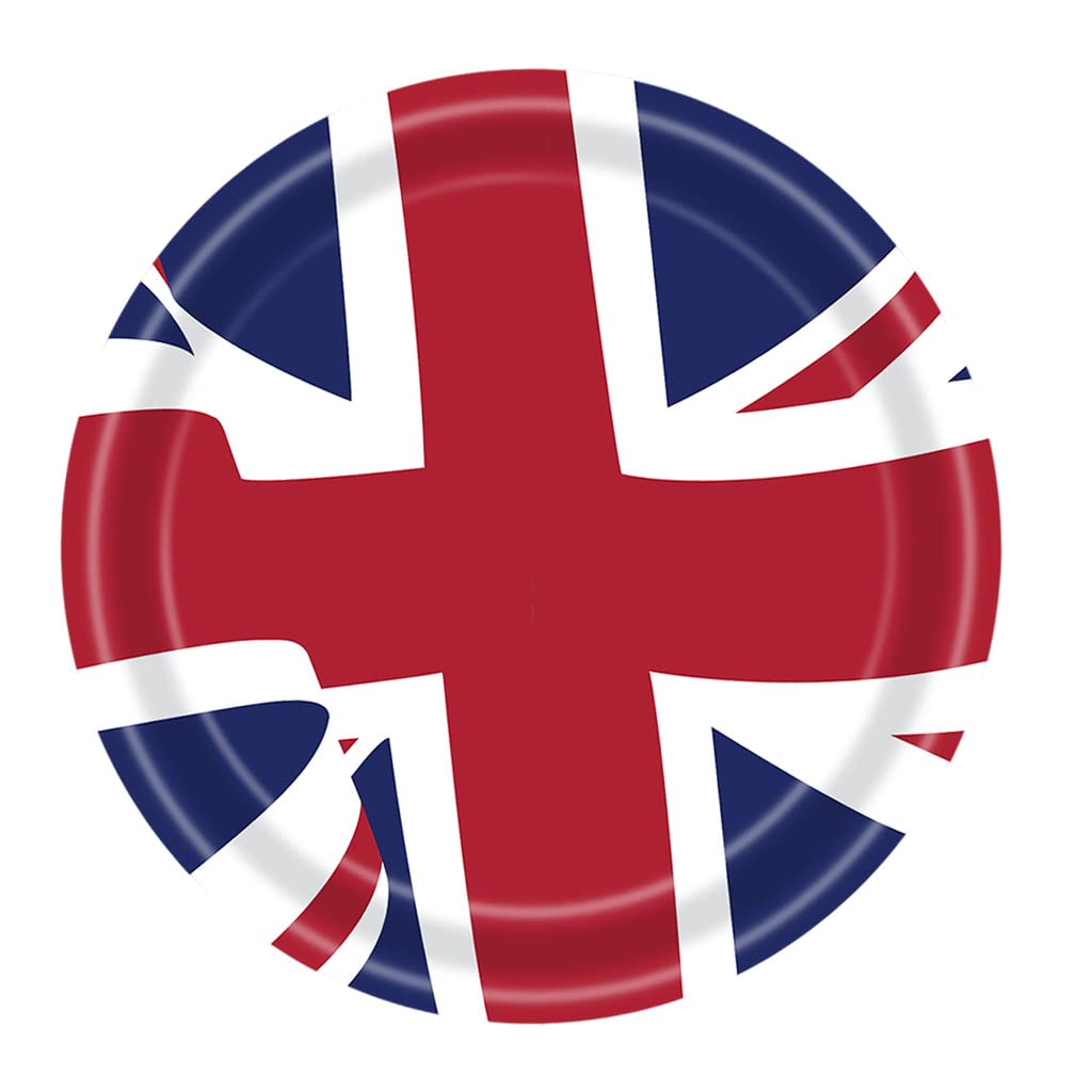 King Charles III Union Jack Coronation Souvenir Plates, 16 Pack - Britain Street Party Decor, National Events, BBQ Decoration