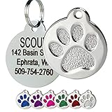 Paw Print Round Stainless Steel Pet ID Tag - Dog and Cat ID Tag